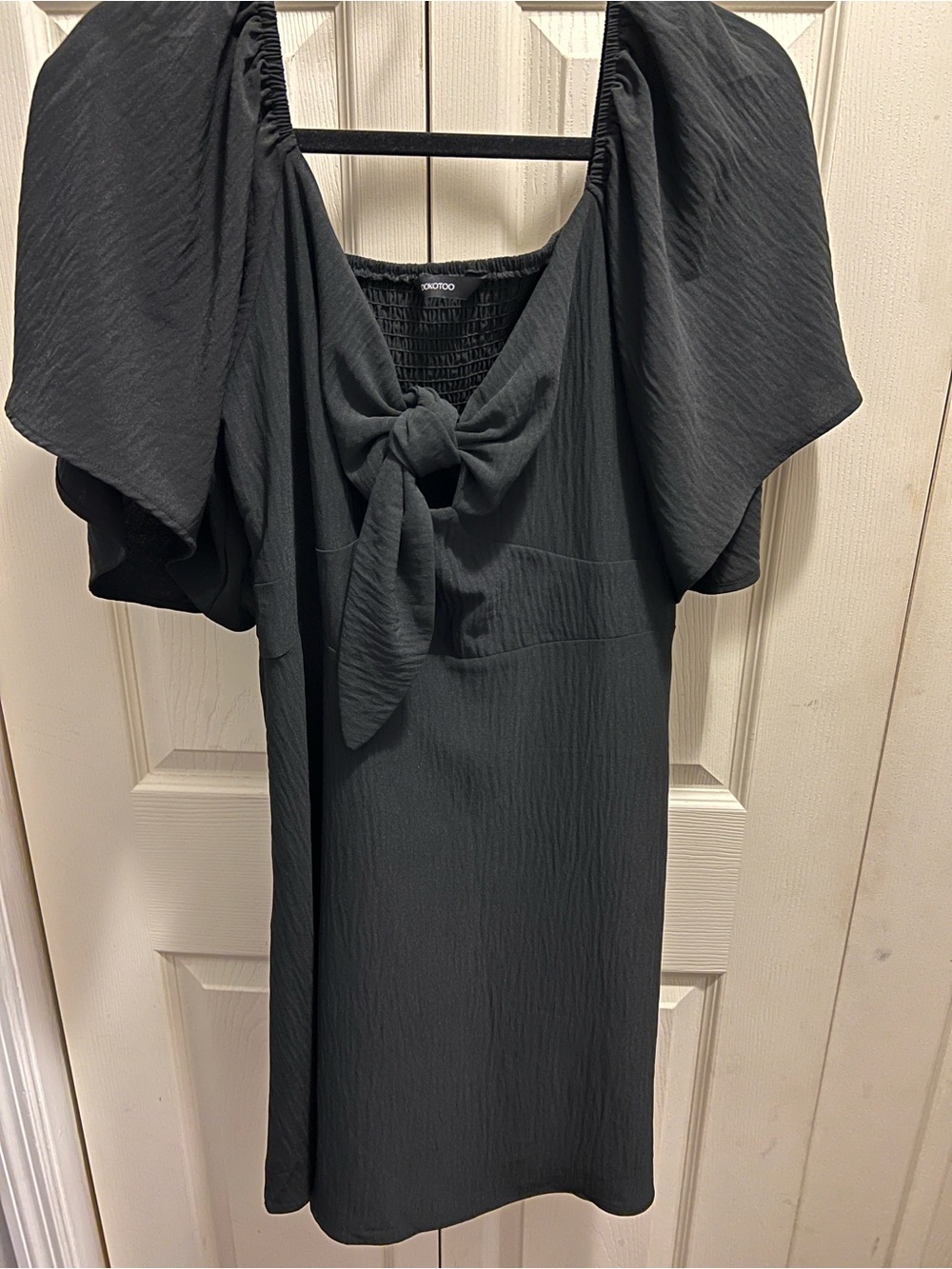 Black Tie-Front Puff Sleeve Dress